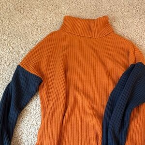Orange and Blue Turtleneck Sweater